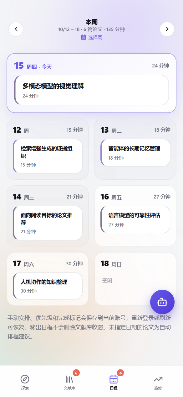 按日期展示的每周阅读计划